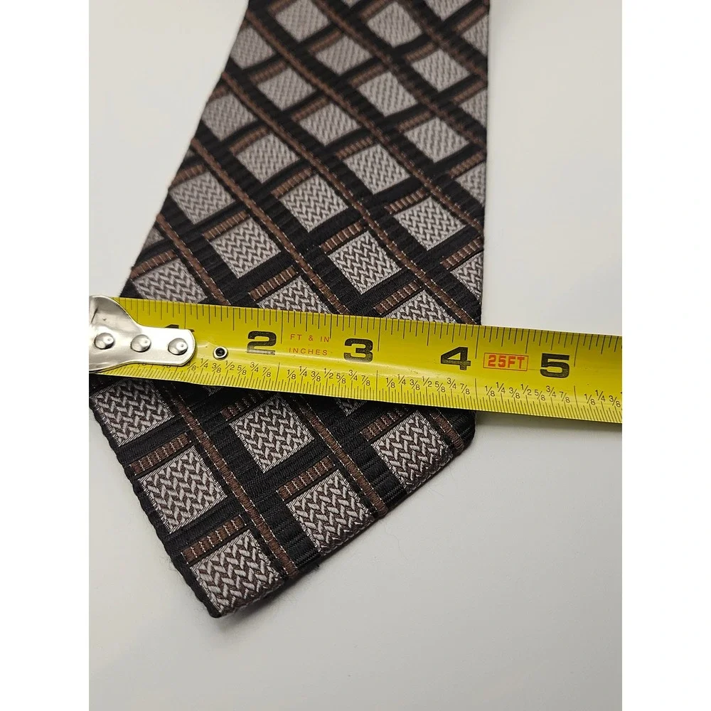 Robert‎ Talbott Best of Class Nordstrom Silk Tie Brown Silver Geometric Grid USA